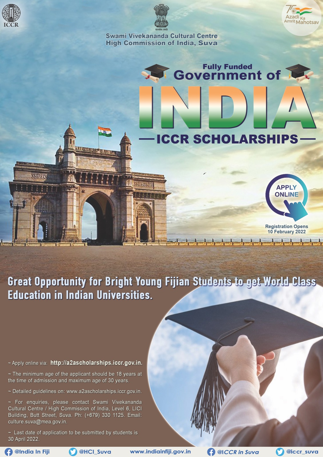  ICCR Scholarship Application Open till 30 April, 2022.